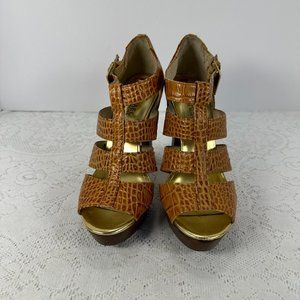 Michael Kors, Brown Blaze Open Toe Bootie, Heeled Cages Sandals, Pumps, 7.5M